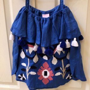 NWT March 11 Mini Blue/Pink/Whit Linen Flounce Top